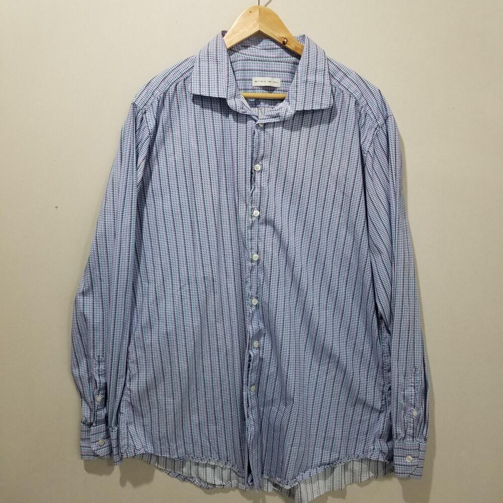 Etro Dress Shirt Mens 48 Multicolor Houndstooth Cotton Long Sleeve Made Italy